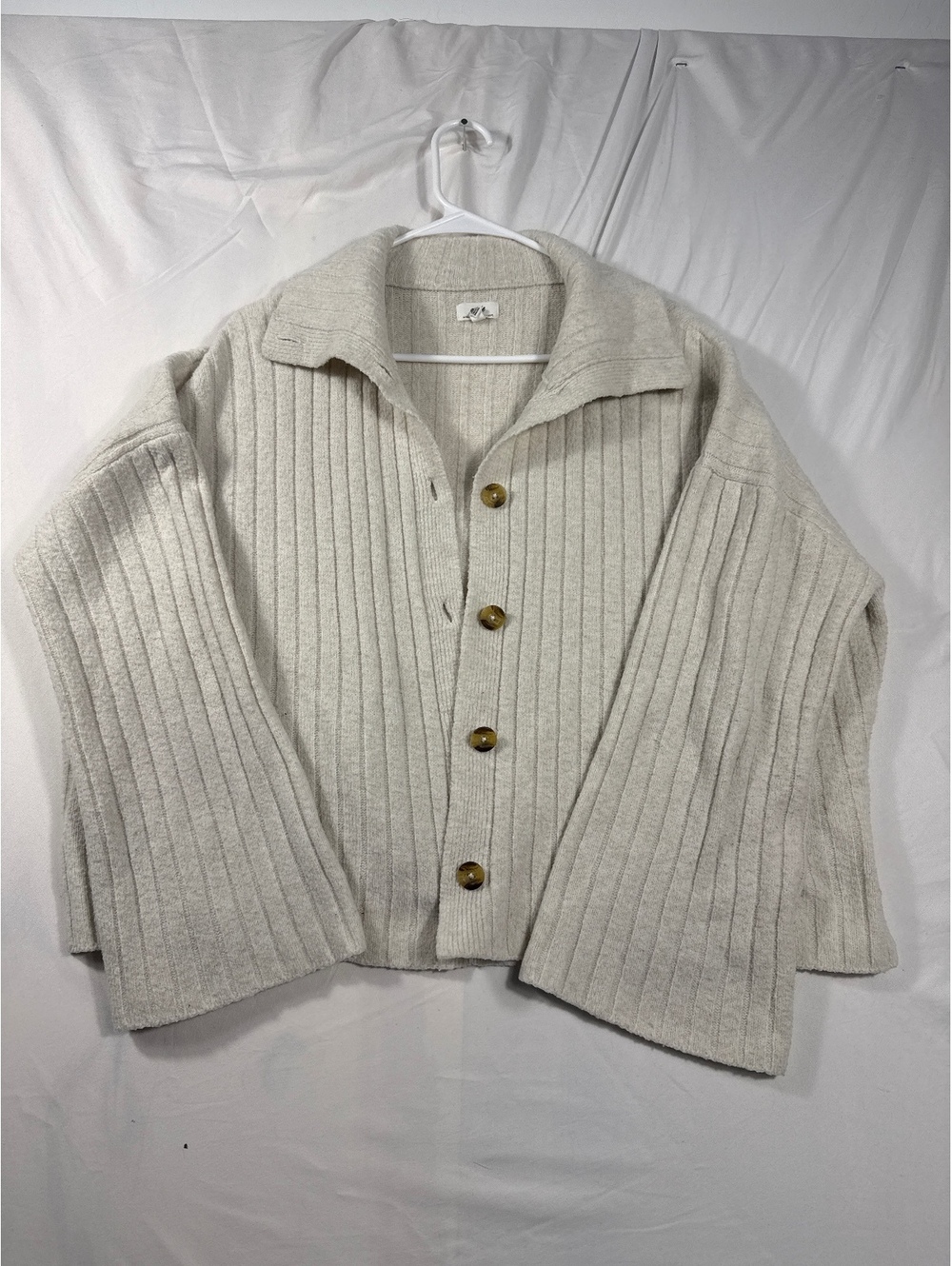 Aerie Medium Cream Ribbed Button-Up Sweater Cardigan
